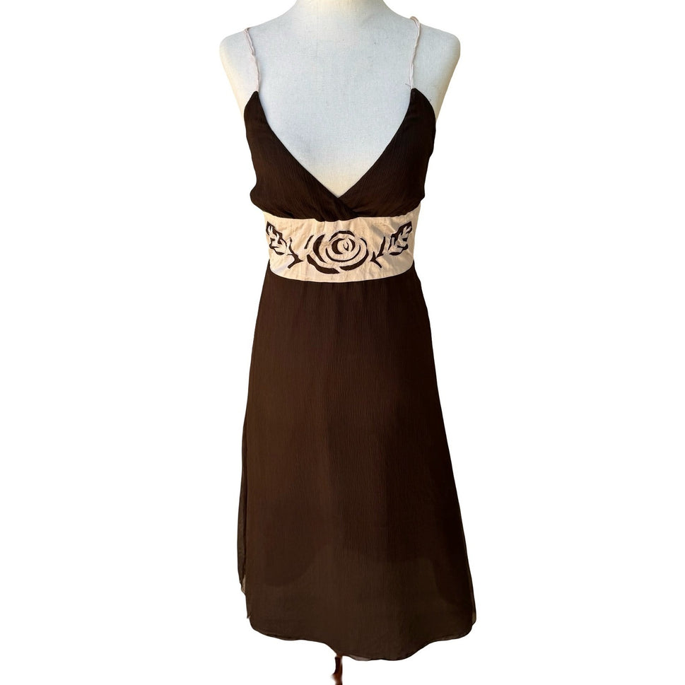 Vintage 90s Y2K Silk Whimsigoth Fairycore Ethereal Empire Waist Flowy Midi Dress