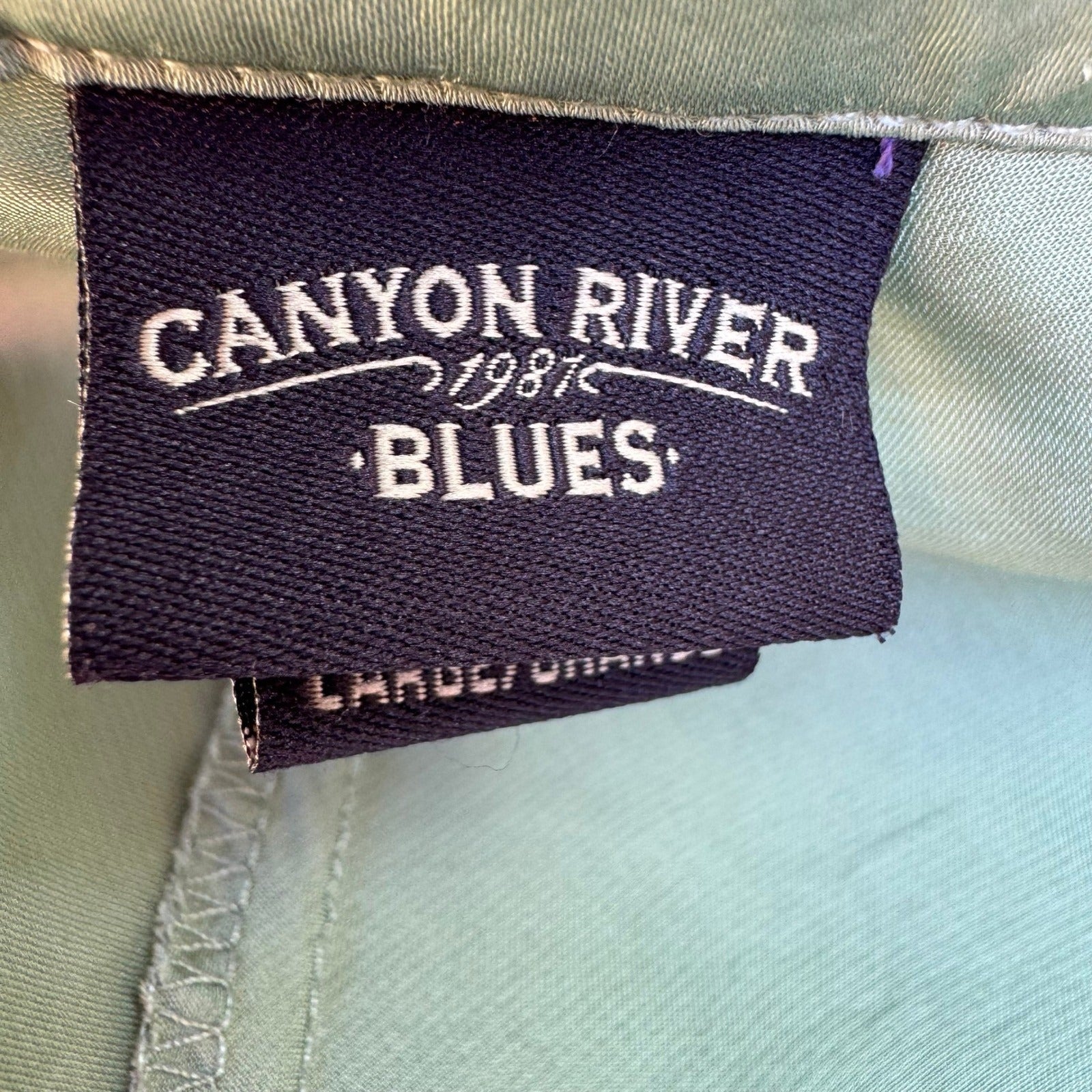 Canyon River Blues Y2K Green Ruffle Satin Blouse L Flutter Sleeve Romantic Fairy