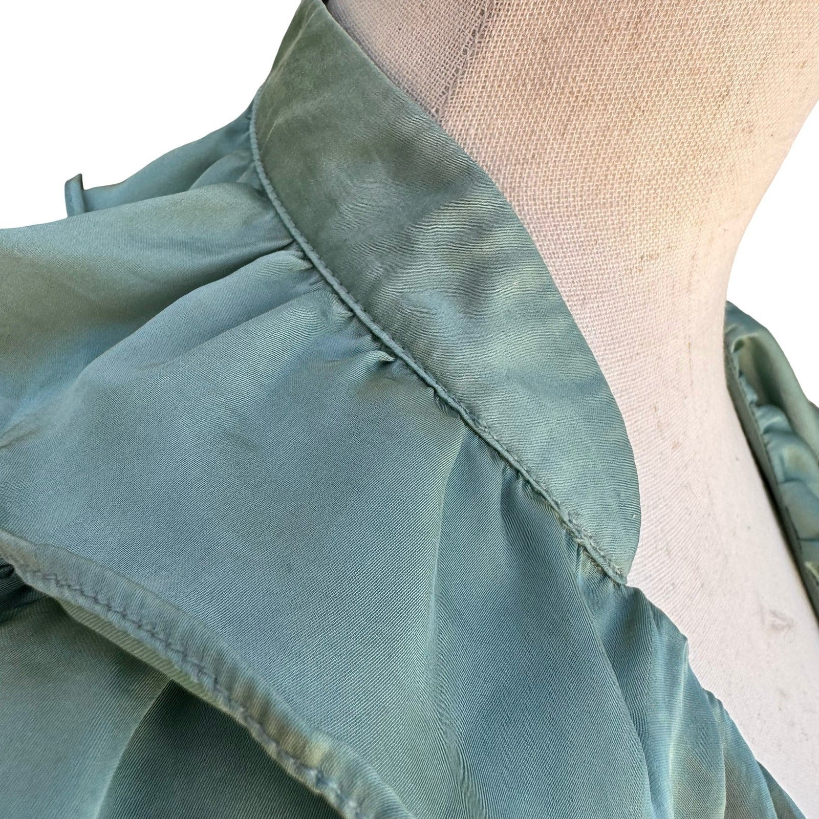 Canyon River Blues Y2K Green Ruffle Satin Blouse L Flutter Sleeve Romantic Fairy