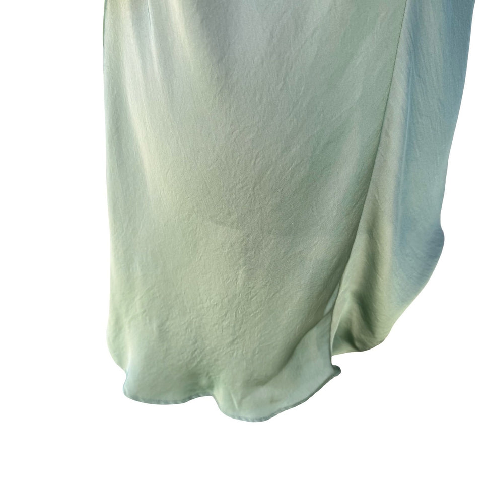 Canyon River Blues Y2K Green Ruffle Satin Blouse L Flutter Sleeve Romantic Fairy