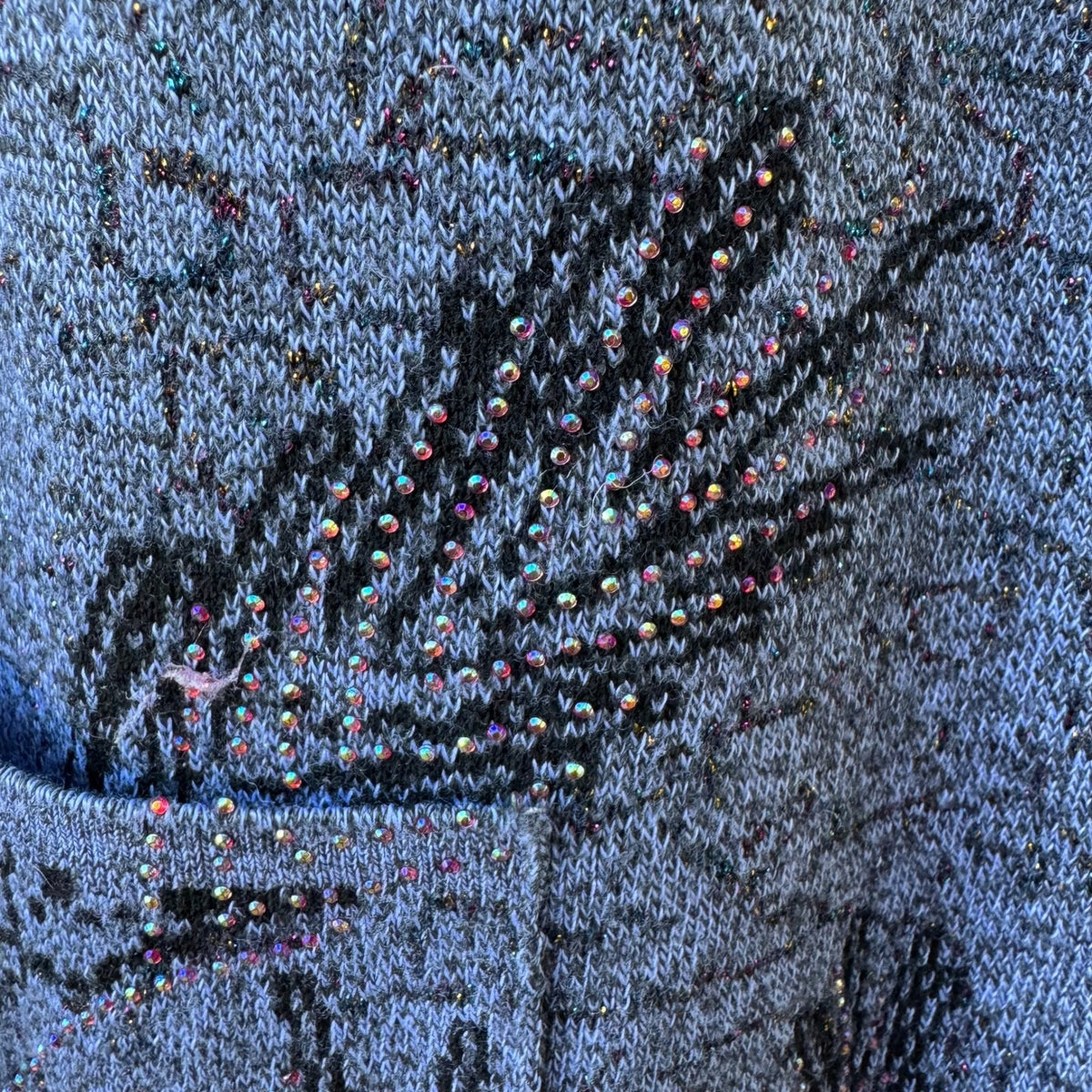 T-C Fashion Cottagecore Whimsigoth Sequin Floral Knit Cardigan Dark Mori L NEW