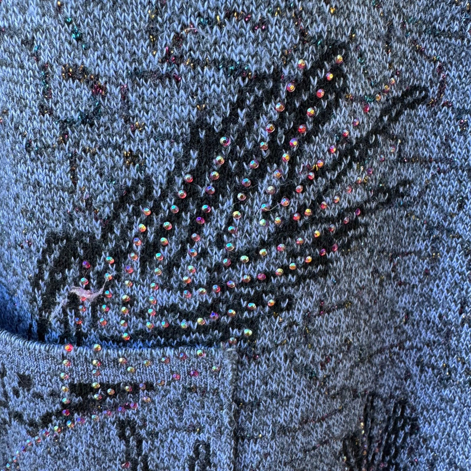 T-C Fashion Cottagecore Whimsigoth Sequin Floral Knit Cardigan Dark Mori L NEW
