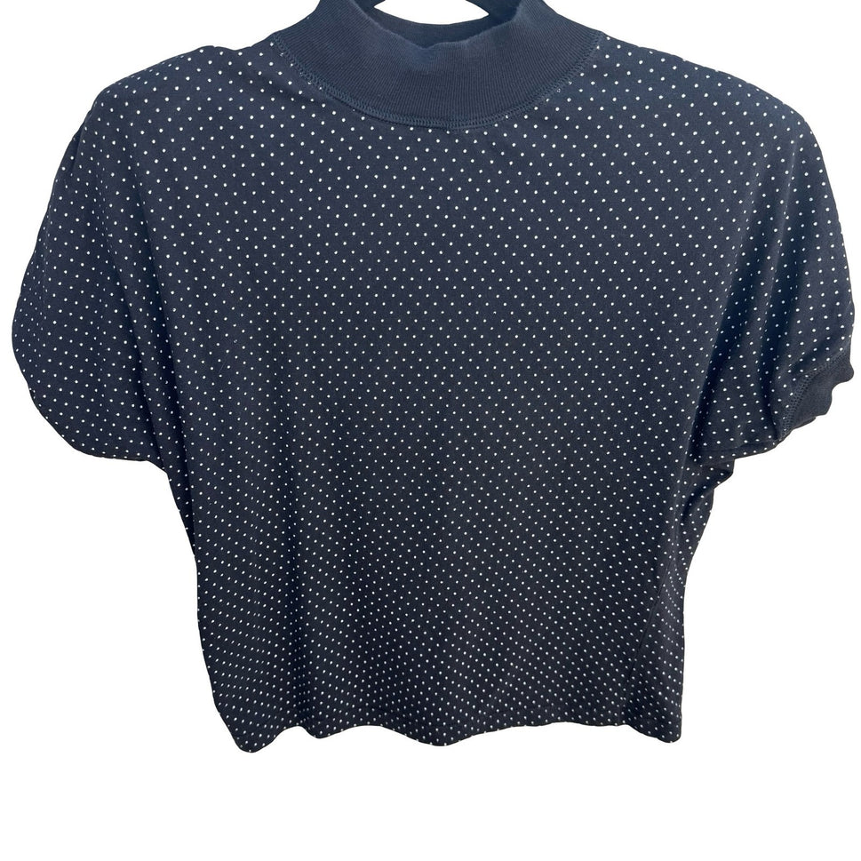 Forenza Vintage Polka Dot Mock Neck Crop Top Black White Cotton Made Italy Small