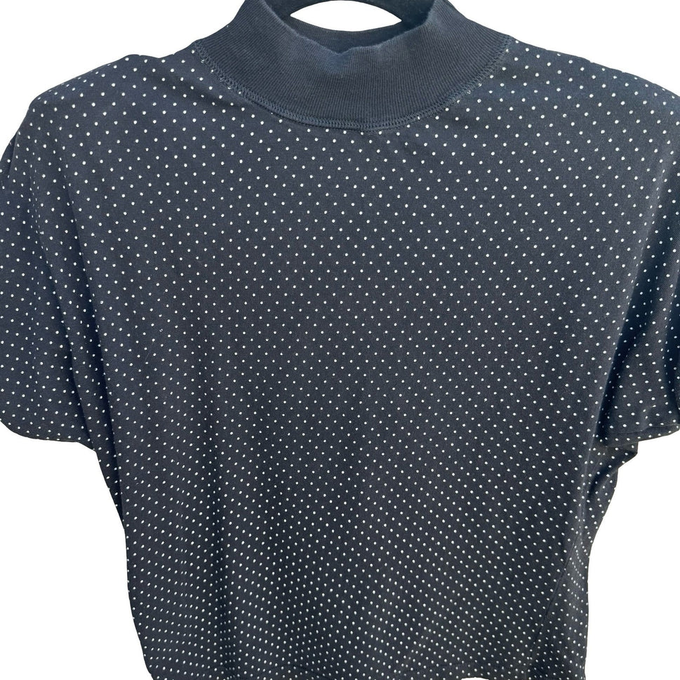 Forenza Vintage Polka Dot Mock Neck Crop Top Black White Cotton Made Italy Small