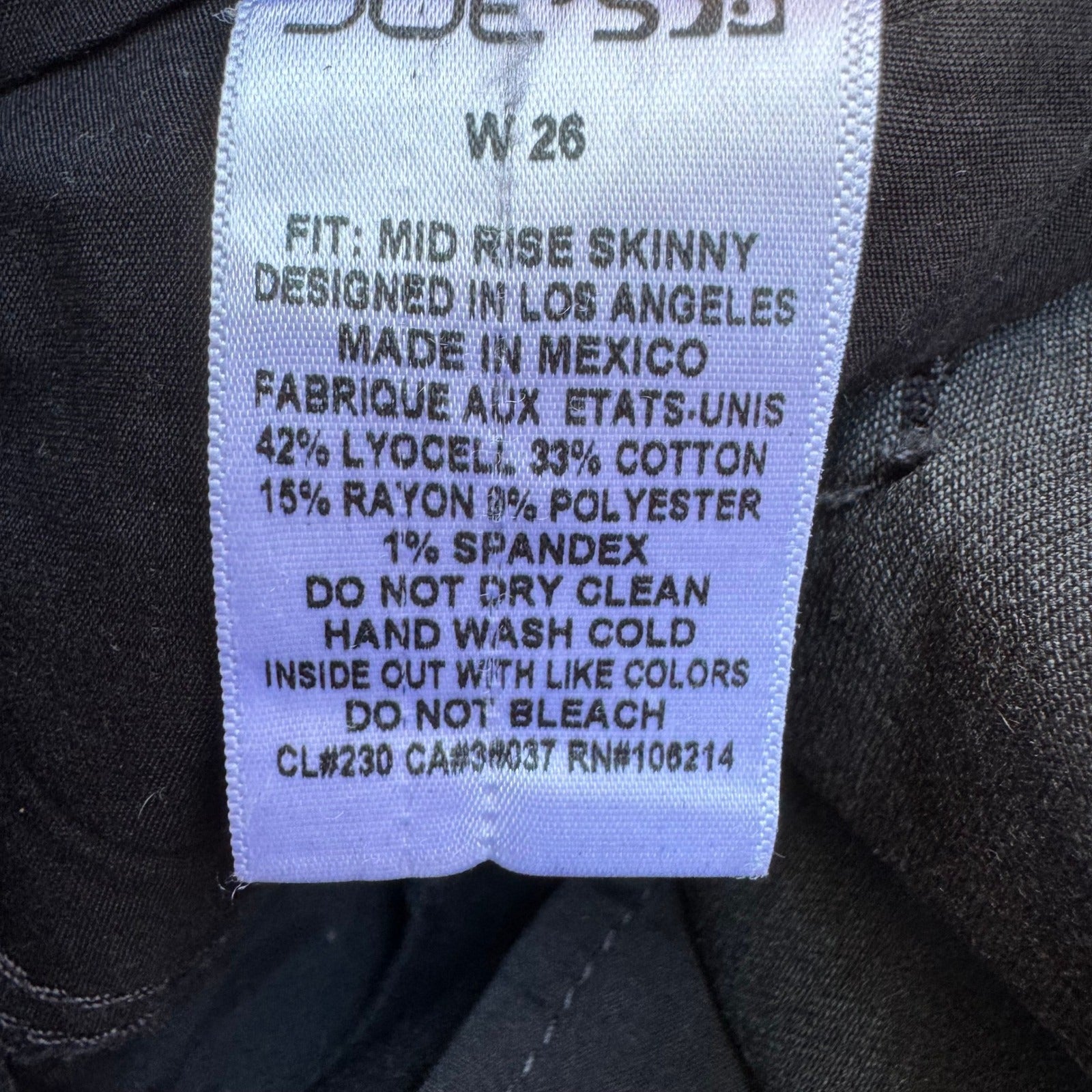 Joes Jeans Y2K Goth Rocker Mid Rise Skinny Black Coated Sateen Denim Pants 26