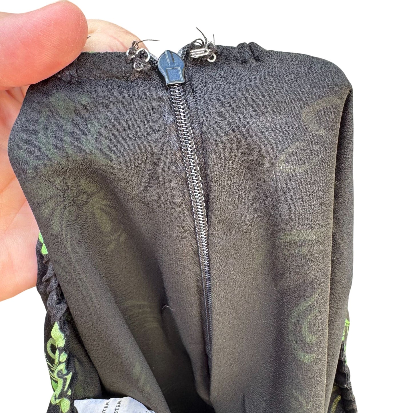 Black Green Vintage Y2K Floral Swirl Print Womens Back Zip Flare Hem Lined Skirt