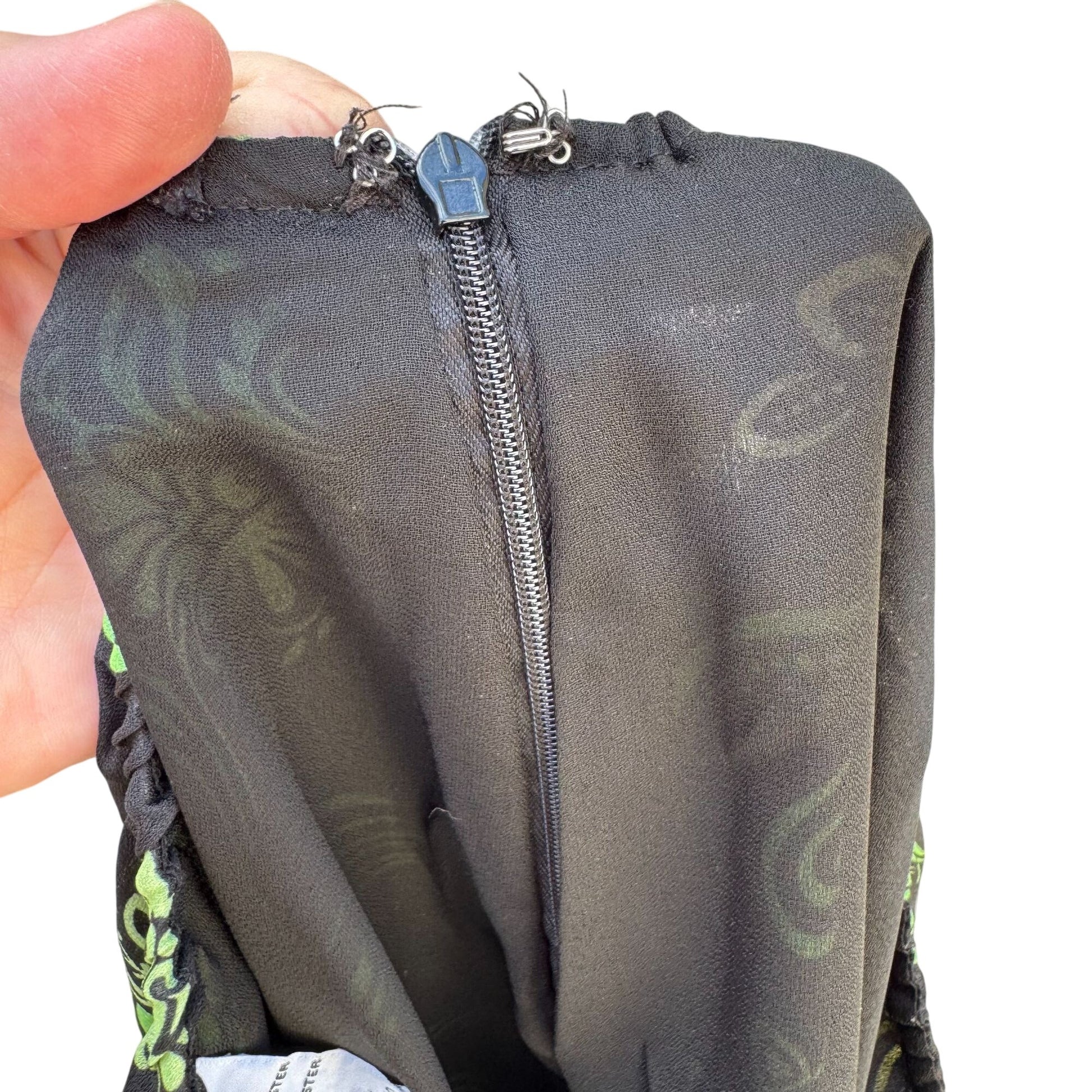 Black Green Vintage Y2K Floral Swirl Print Womens Back Zip Flare Hem Lined Skirt