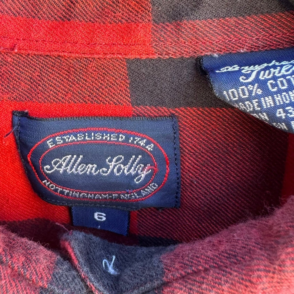 Allen Solly Mens Buffalo Plaid Flannel Button Down Shirt Red Black Cotton Size 6