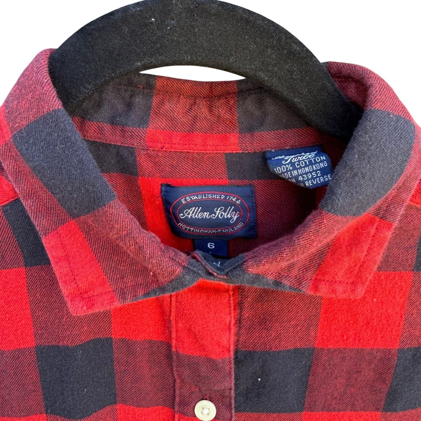 Allen Solly Mens Buffalo Plaid Flannel Button Down Shirt Red Black Cotton Size 6