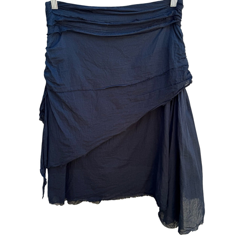 Twenty One Boho Goth Grunge Cotton Gauze Asymmetric Tiered Raw Edge Skirt Black