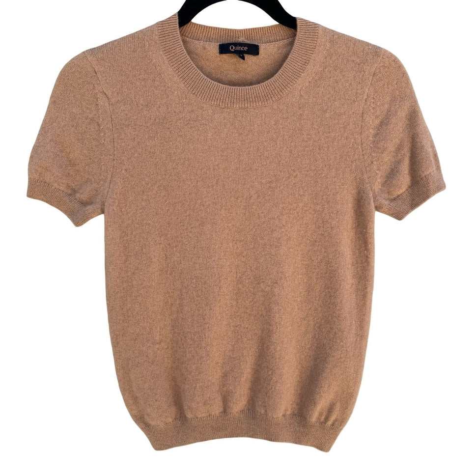Quince Mongolian Cashmere Tee Camel Quiet Luxury Old Money Minimalist Sweater S