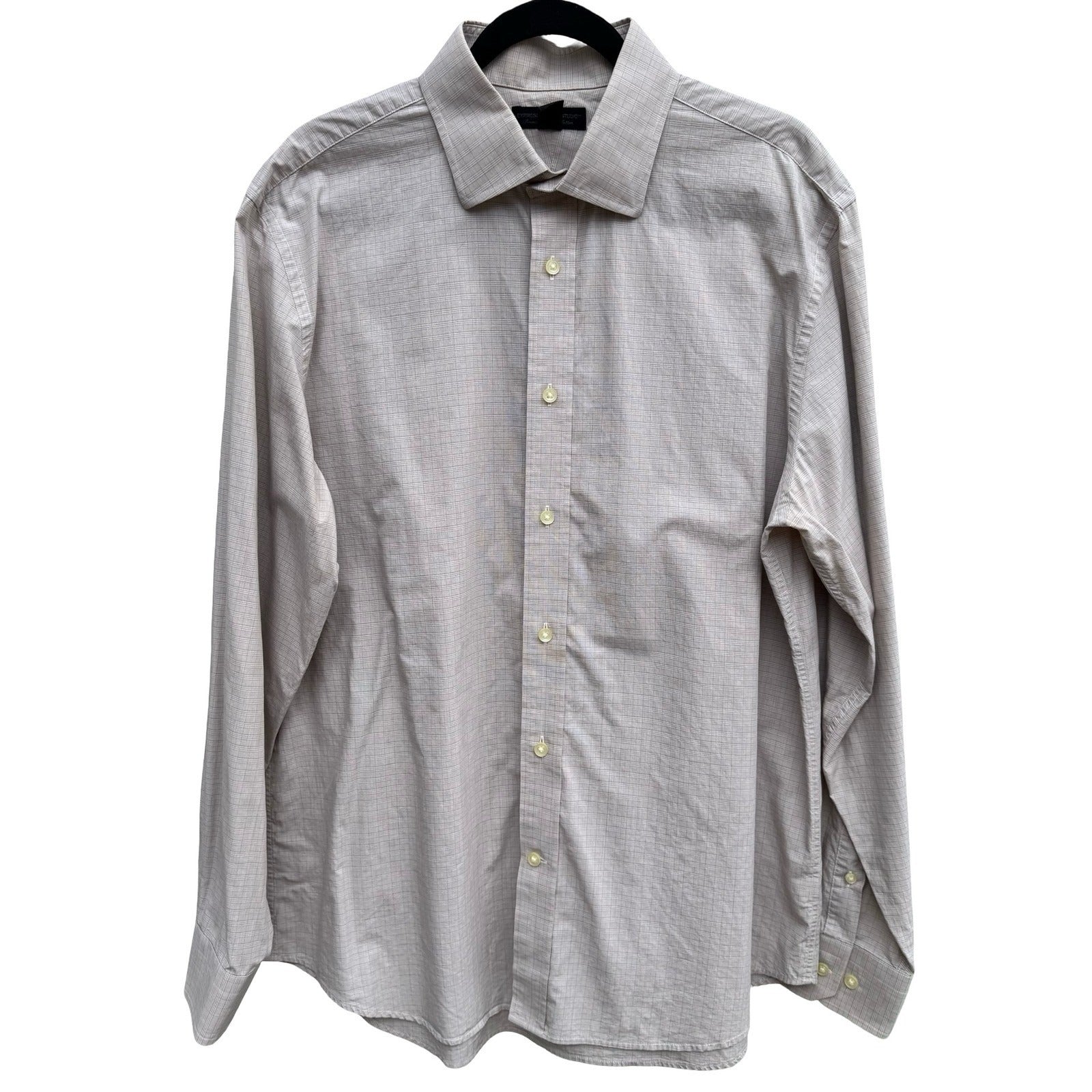 Express Design Studio Mens XL Tan Micro Grid Premium Woven Cotton Shirt Modern