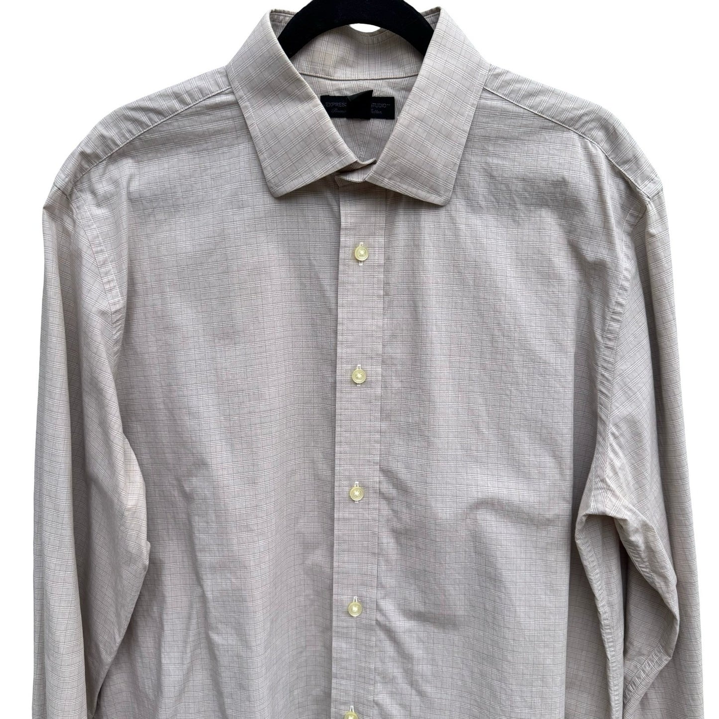 Express Design Studio Mens XL Tan Micro Grid Premium Woven Cotton Shirt Modern