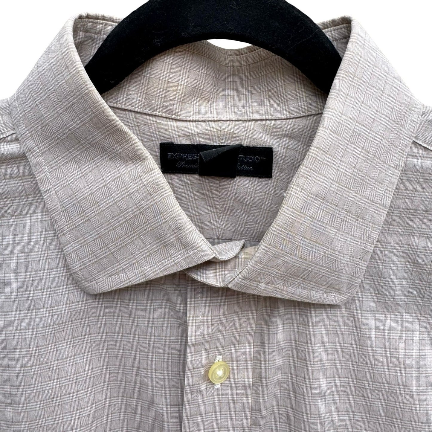 Express Design Studio Mens XL Tan Micro Grid Premium Woven Cotton Shirt Modern