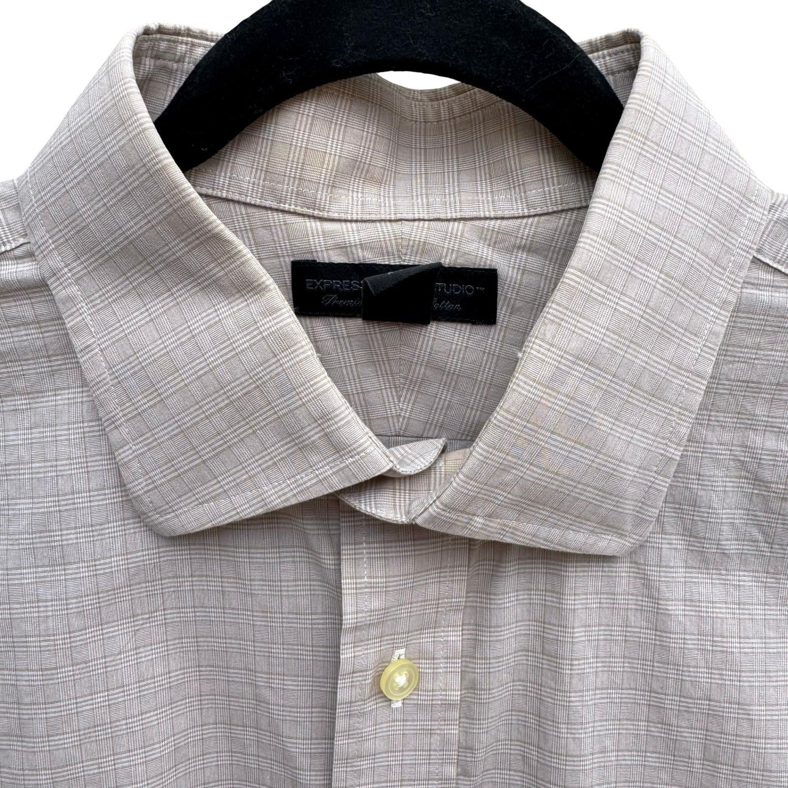 Express Design Studio Mens XL Tan Micro Grid Premium Woven Cotton Shirt Modern