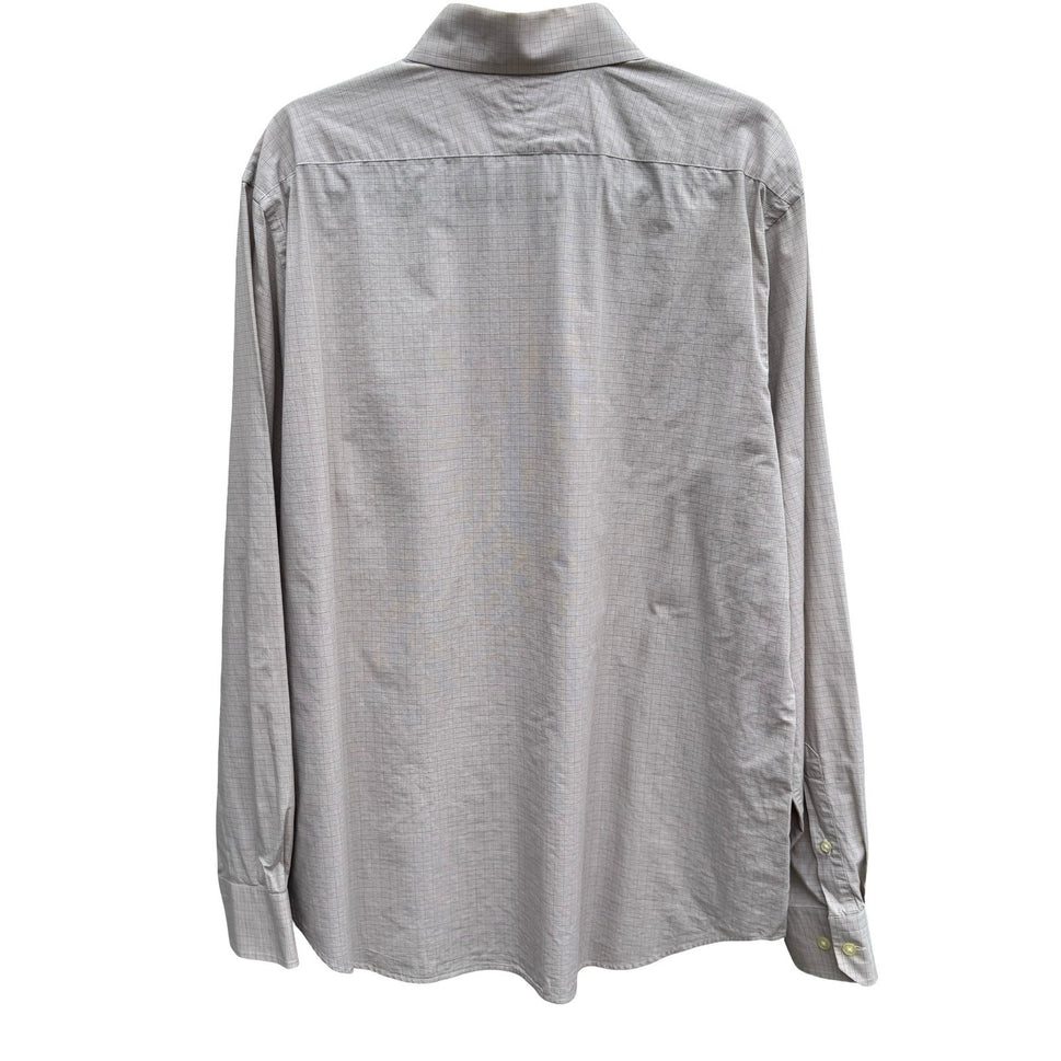 Express Design Studio Mens XL Tan Micro Grid Premium Woven Cotton Shirt Modern