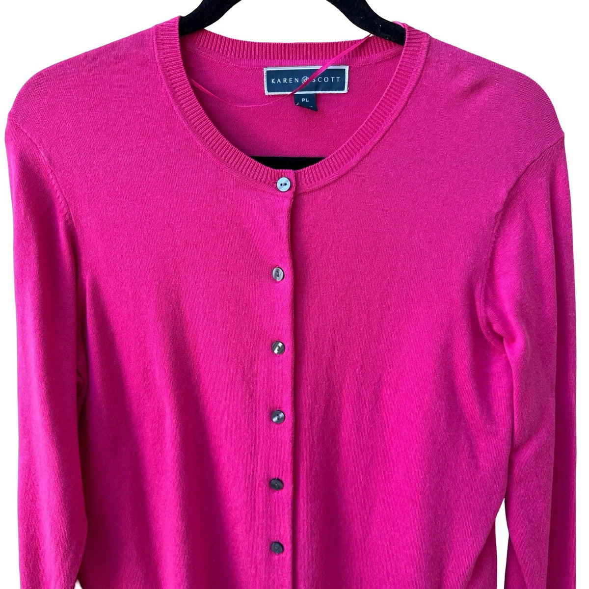 Karen Scott Barbiecore Preppy Layering Cozy Jersey Cardigan Sweater Pink L NEW
