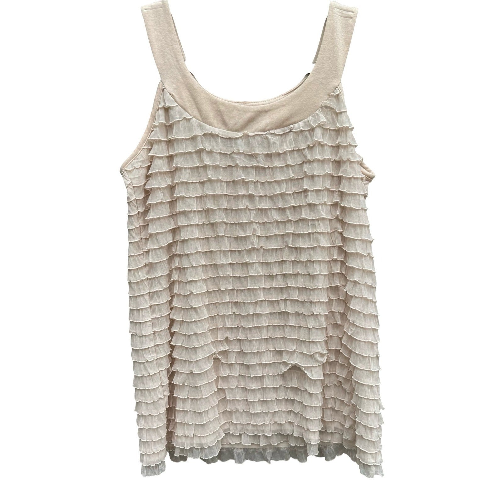JTB Cream Tiered Ruffle Sleeveless Tank Top Scoop Neck Coquette Romantic Fairy