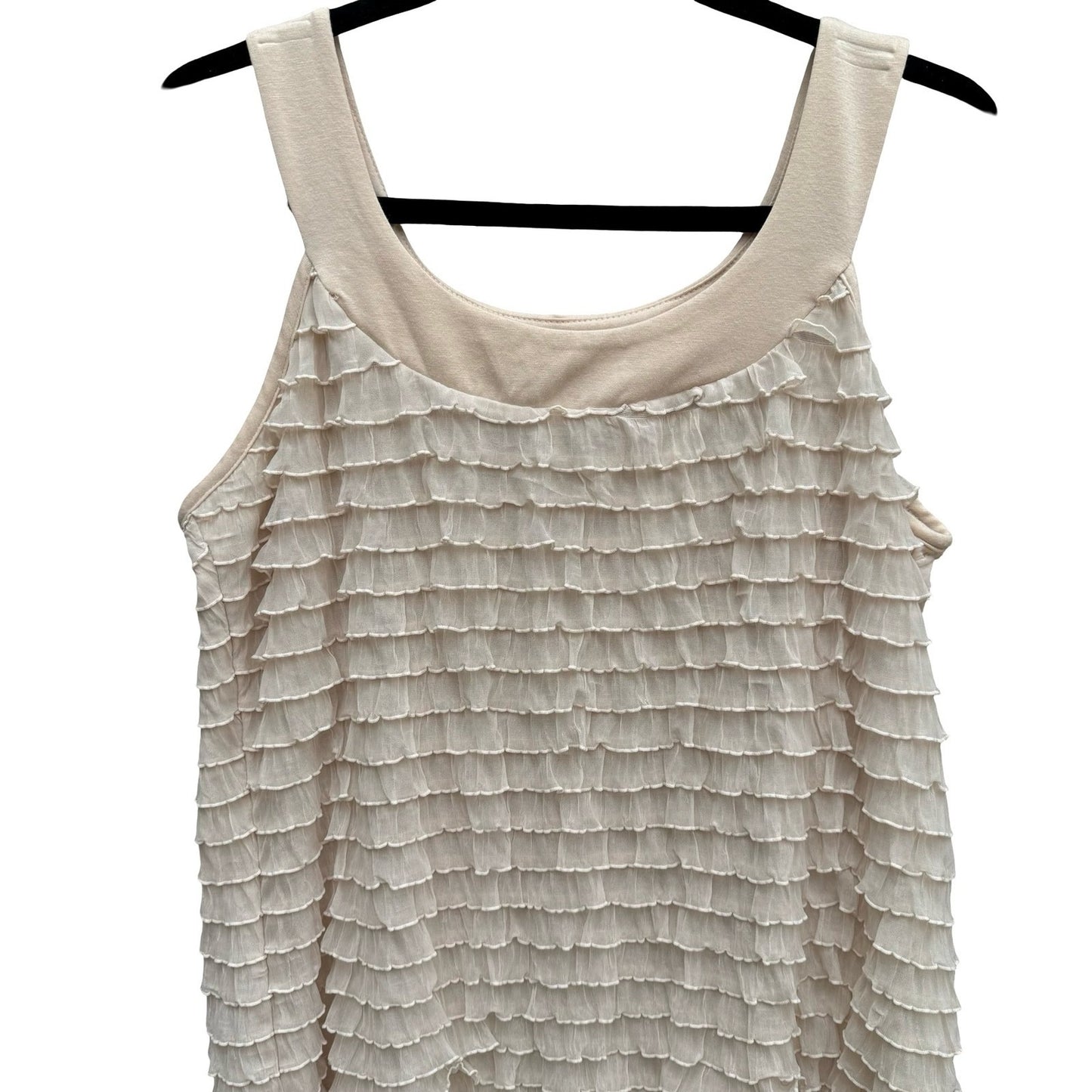 JTB Cream Tiered Ruffle Sleeveless Tank Top Scoop Neck Coquette Romantic Fairy