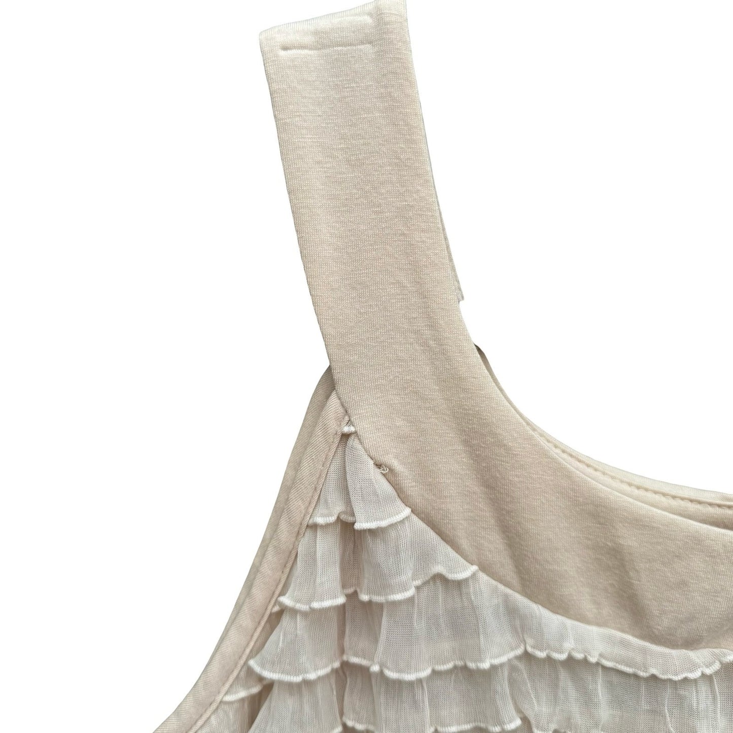 JTB Cream Tiered Ruffle Sleeveless Tank Top Scoop Neck Coquette Romantic Fairy