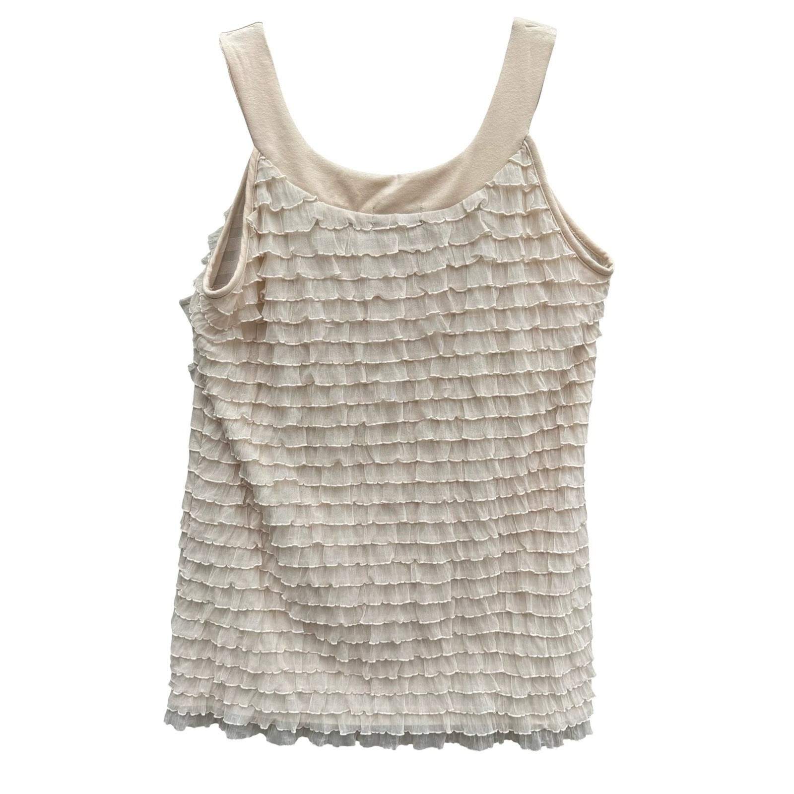 JTB Cream Tiered Ruffle Sleeveless Tank Top Scoop Neck Coquette Romantic Fairy