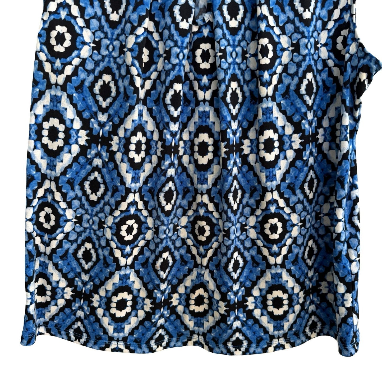 Kasper Careerwear Geometric Ikat Mod Sleeveless Pleated Keyhole Blouse Shell L