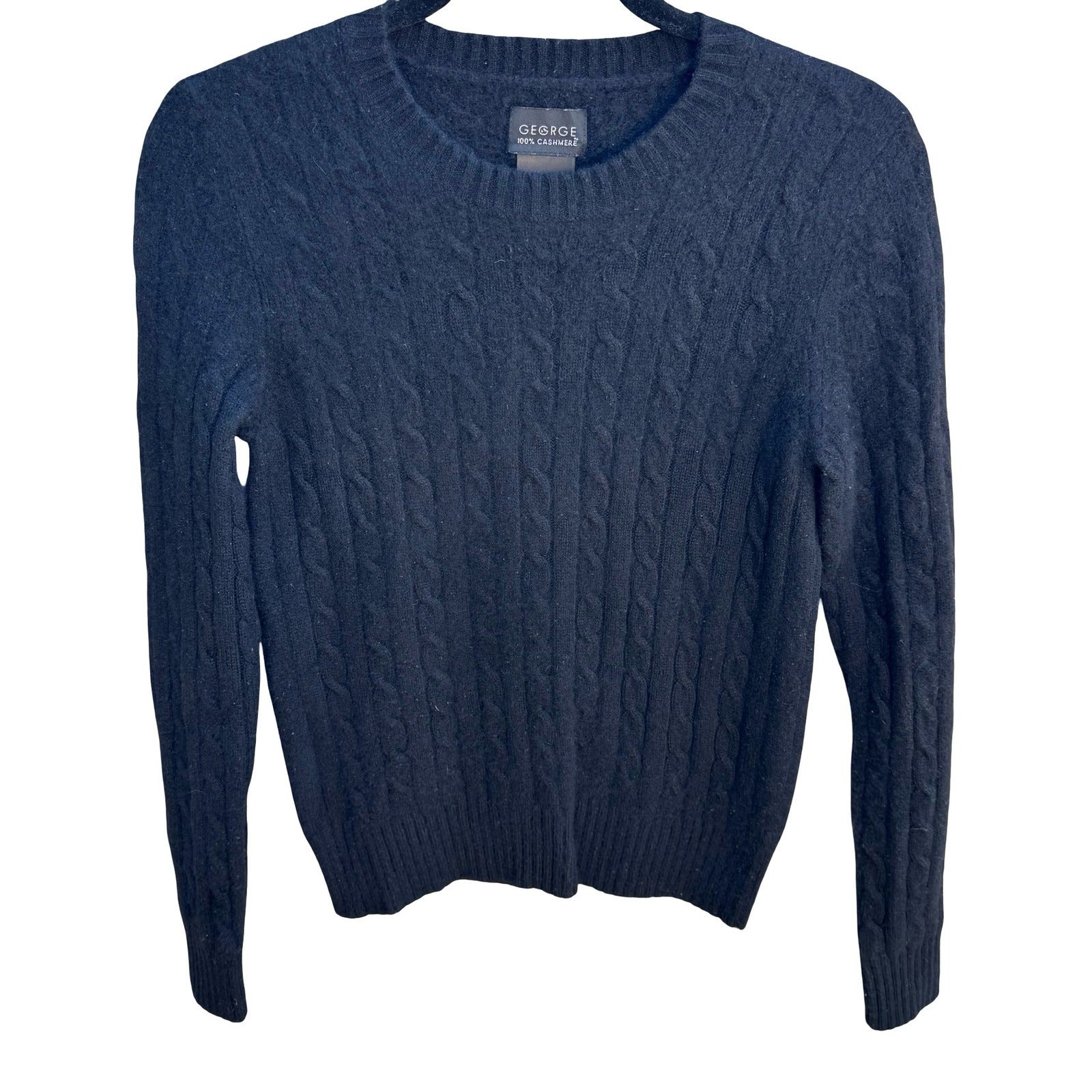 George 100% Cashmere  Quiet Luxury Minimalist Preppy Cozy Cable Knit Sweater S