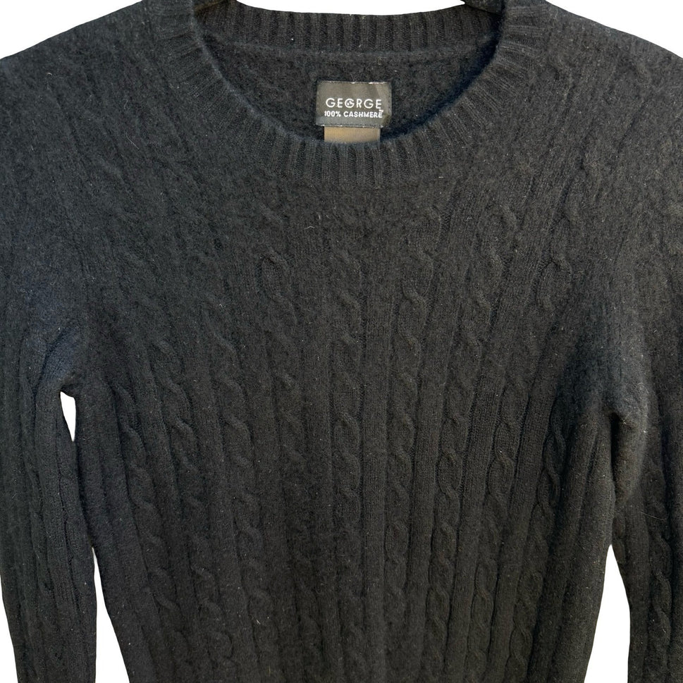 George 100% Cashmere  Quiet Luxury Minimalist Preppy Cozy Cable Knit Sweater S