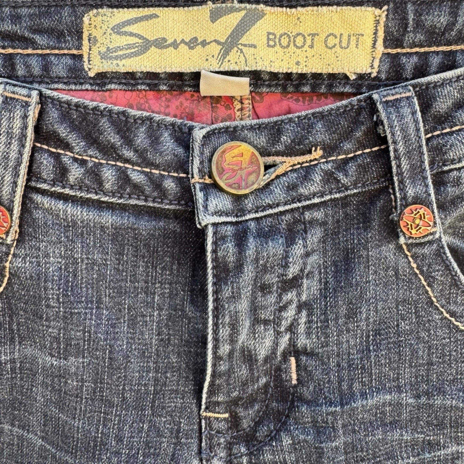 Seven7 Y2K Bootcut Jeans Dark Wash Studded Back Pocket Low Rise Denim Womens 32