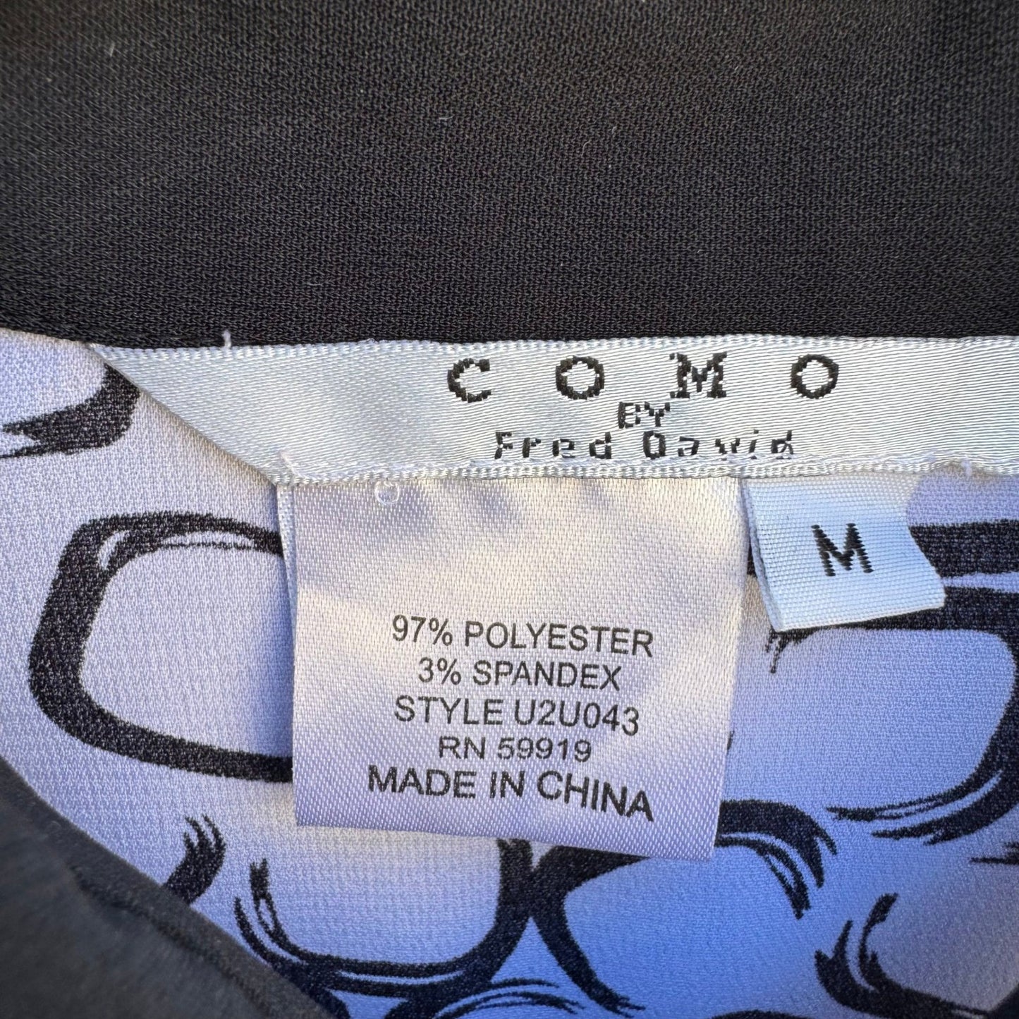 Como by Fred David Black White Geometric Link Print 3/4 Sleeve Blouse Size M