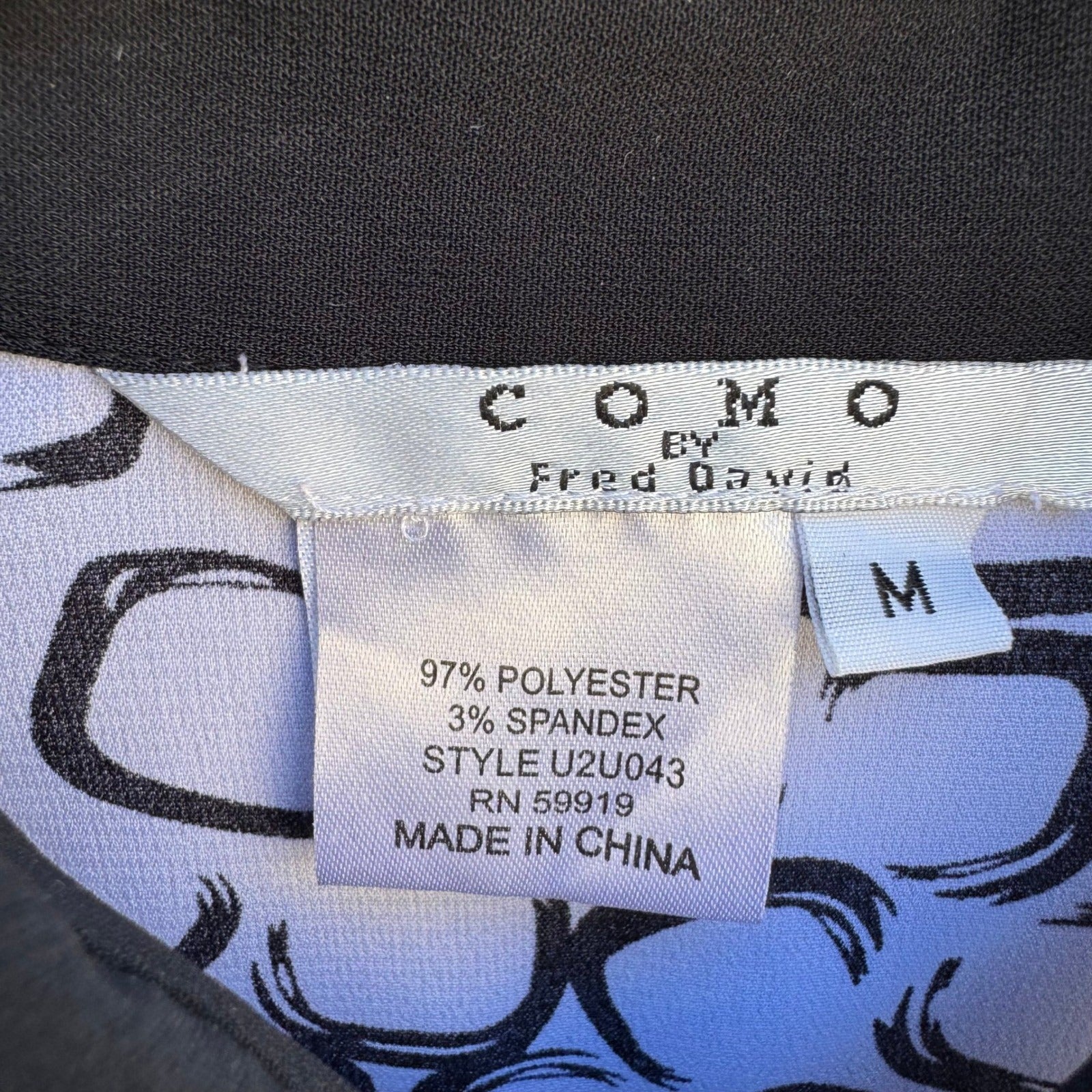 Como by Fred David Black White Geometric Link Print 3/4 Sleeve Blouse Size M