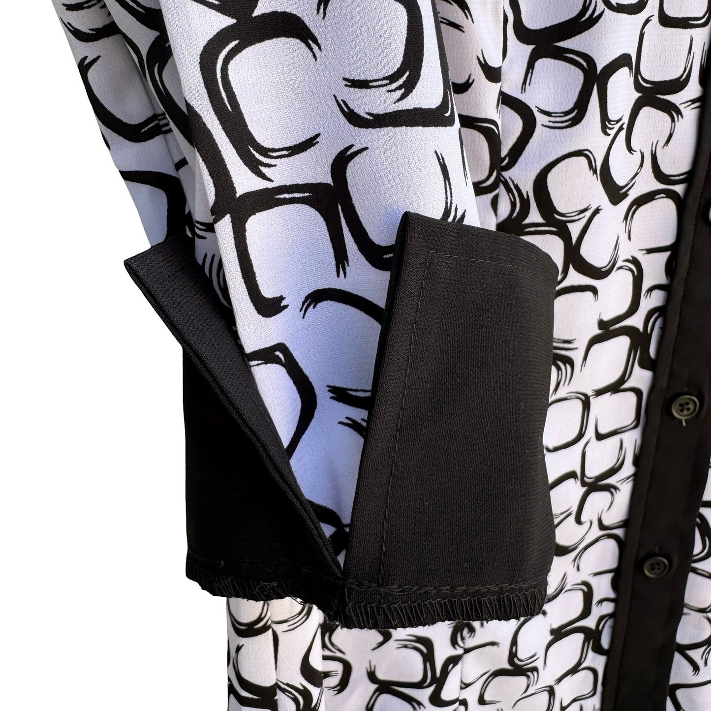 Como by Fred David Black White Geometric Link Print 3/4 Sleeve Blouse Size M