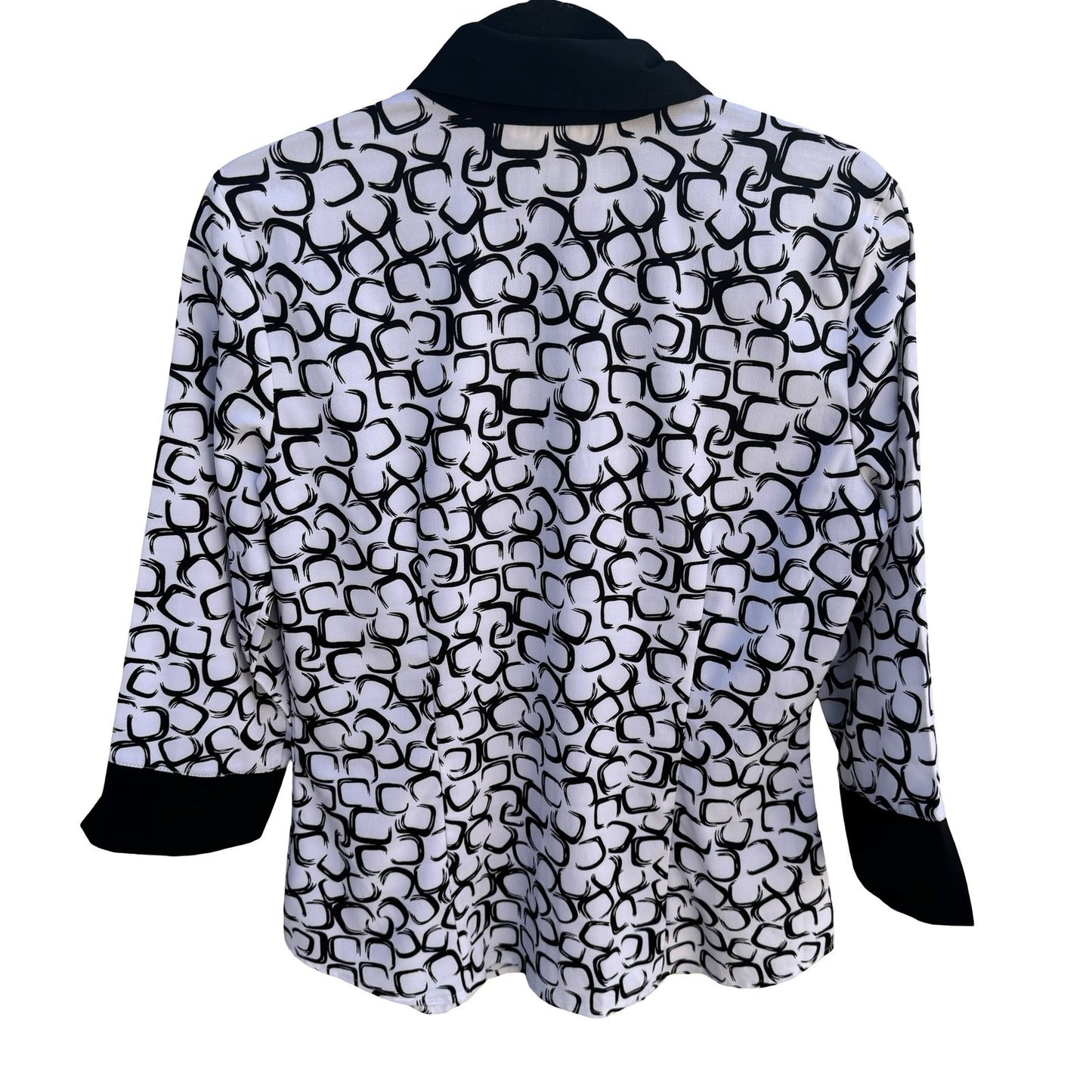 Como by Fred David Black White Geometric Link Print 3/4 Sleeve Blouse Size M
