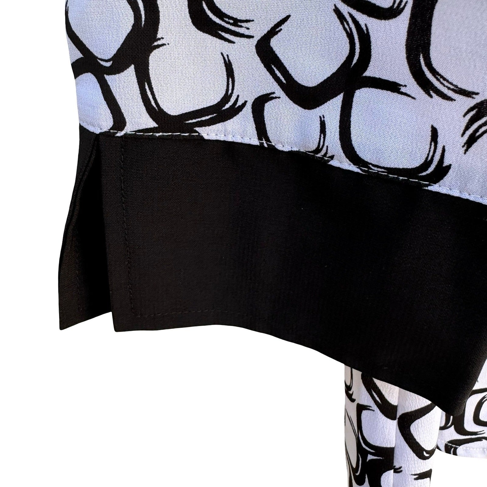 Como by Fred David Black White Geometric Link Print 3/4 Sleeve Blouse Size M