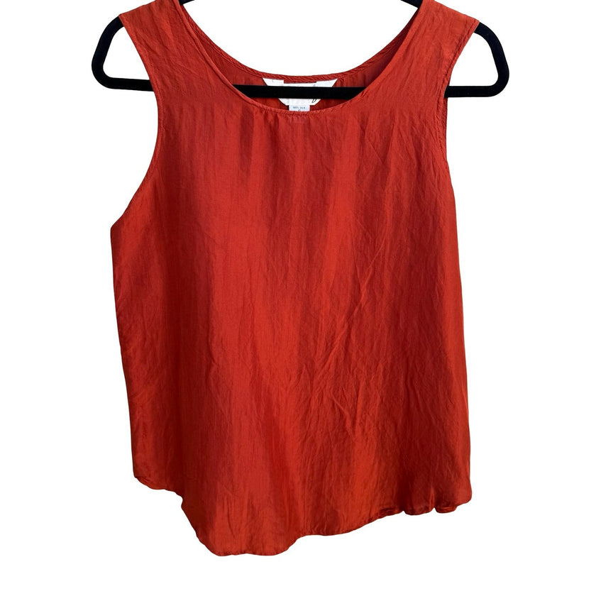 Angela Tong Womens 100% Silk Tank Top Burnt Orange Rust Scoop Neck Shell Size 6