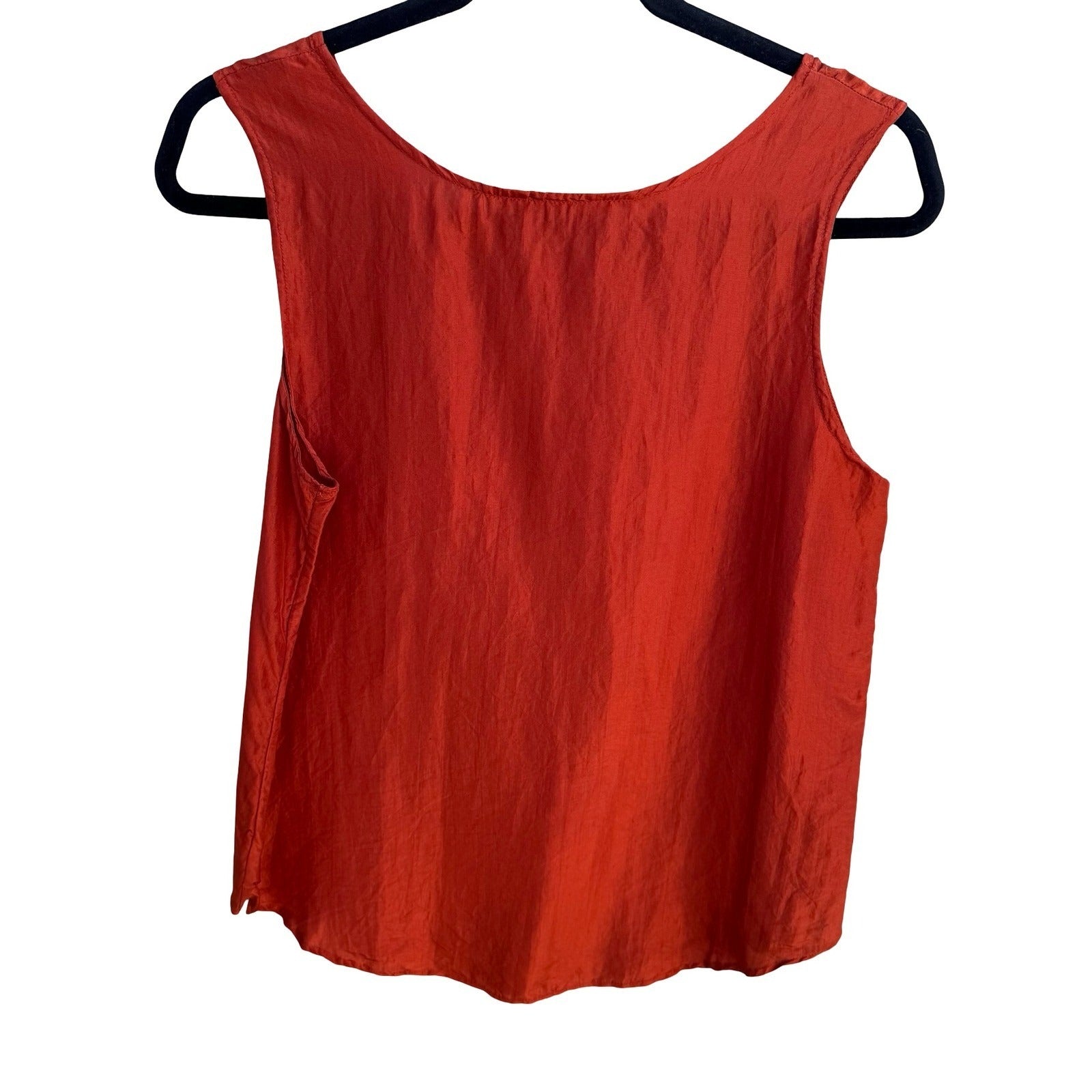 Angela Tong Womens 100% Silk Tank Top Burnt Orange Rust Scoop Neck Shell Size 6
