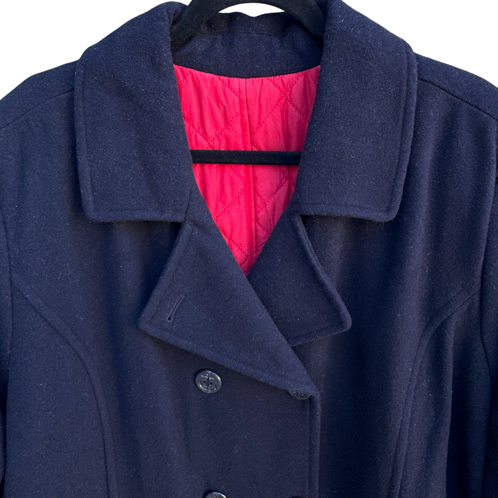 Vintage Navy Blue Nautical Wool Peacoat Red Lining Anchor Buttons Maritime 3XL