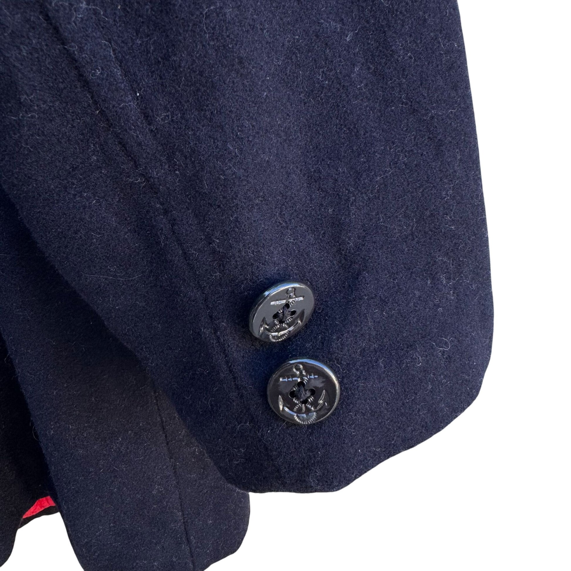 Vintage Navy Blue Nautical Wool Peacoat Red Lining Anchor Buttons Maritime 3XL