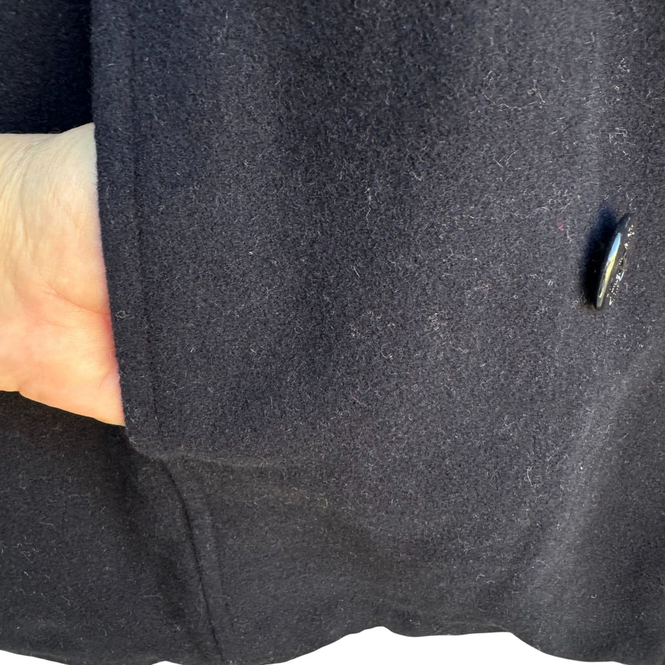 Vintage Navy Blue Nautical Wool Peacoat Red Lining Anchor Buttons Maritime 3XL