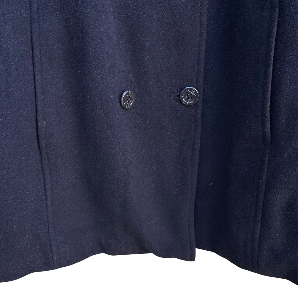 Vintage Navy Blue Nautical Wool Peacoat Red Lining Anchor Buttons Maritime 3XL