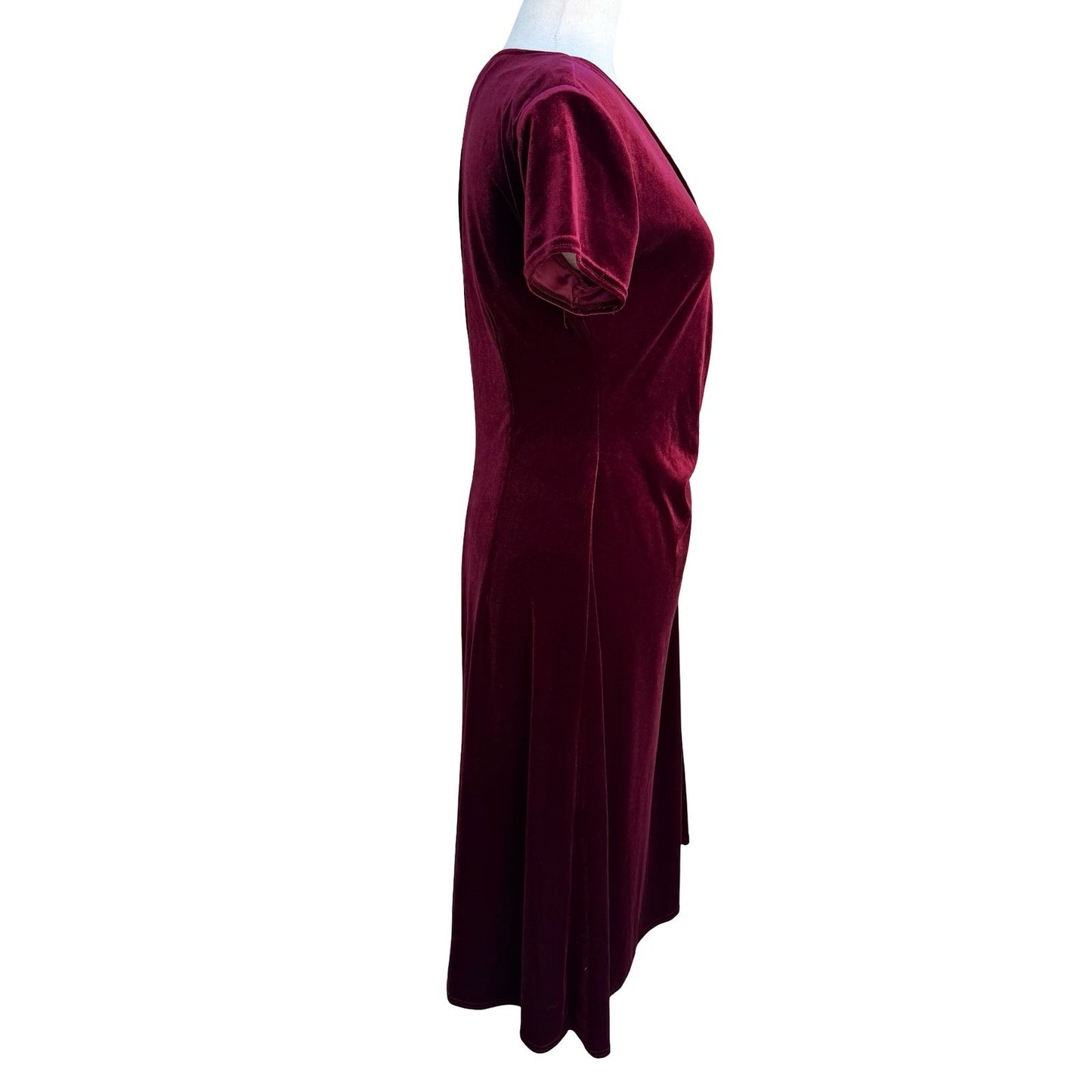Amanda Lane Vintage Burgundy Velvet Faux Wrap Midi Dress Rhinestone Womens 10