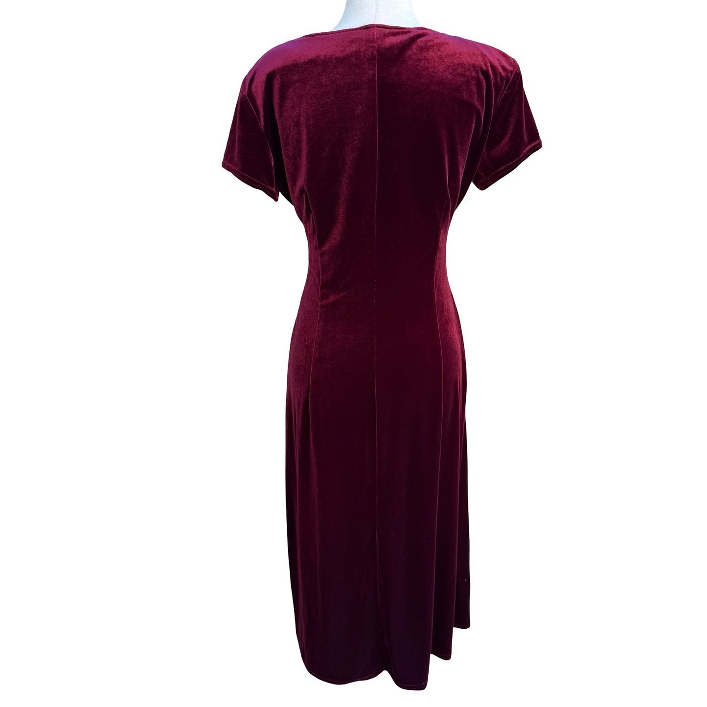 Amanda Lane Vintage Burgundy Velvet Faux Wrap Midi Dress Rhinestone Womens 10