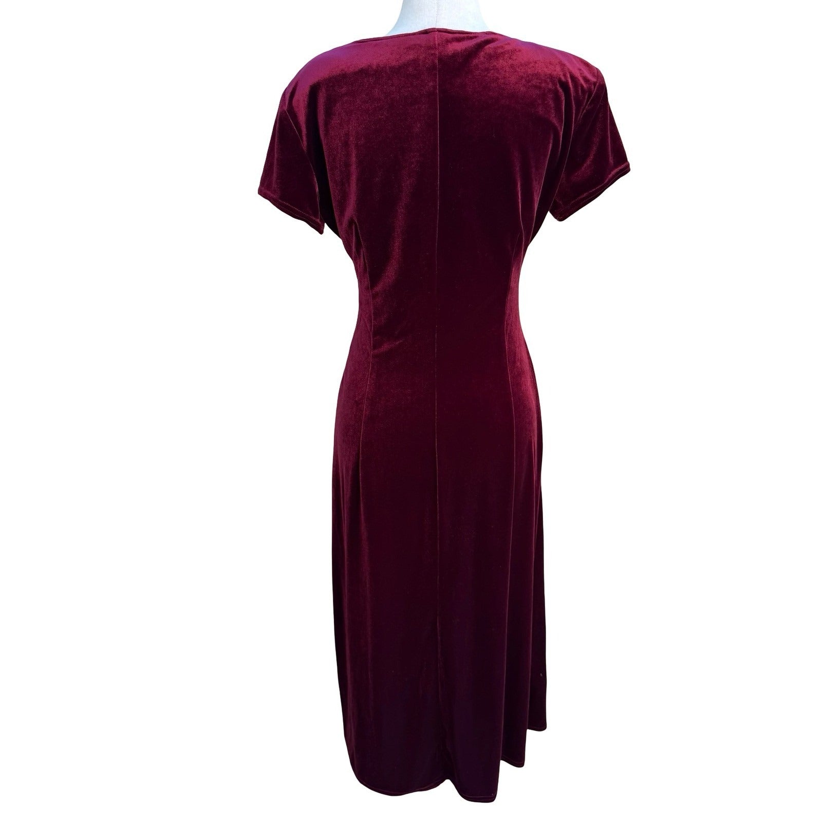 Amanda Lane Vintage Burgundy Velvet Faux Wrap Midi Dress Rhinestone Womens 10