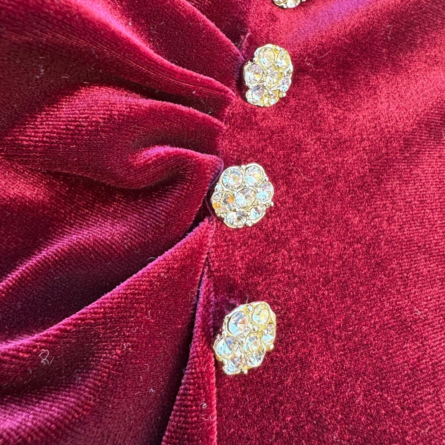 Amanda Lane Vintage Burgundy Velvet Faux Wrap Midi Dress Rhinestone Womens 10