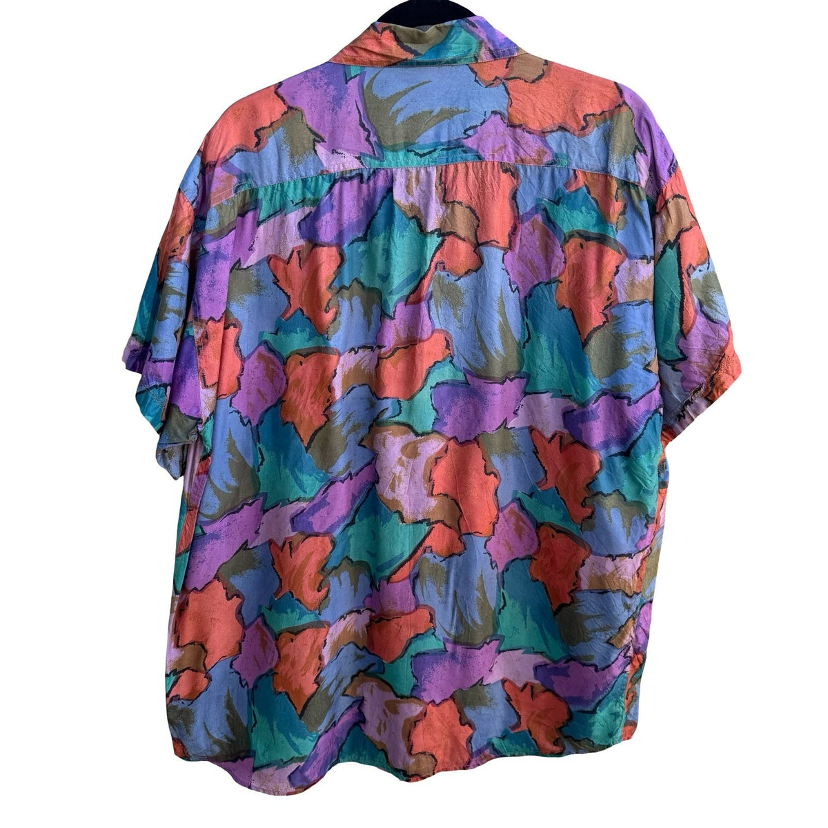 Siltero Vintage 90s Silk Aloha Tropical Eclectic Abstract Watercolor Shirt M