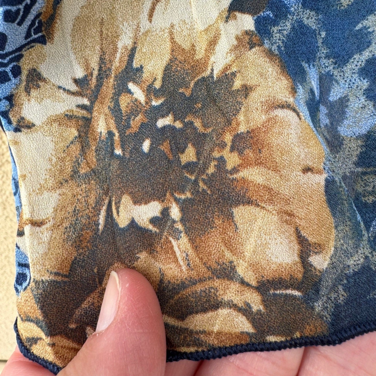 Piano Womens Blue Paisley Floral Leopard Beaded Ruffle Blouse Medium Boho Gypsy
