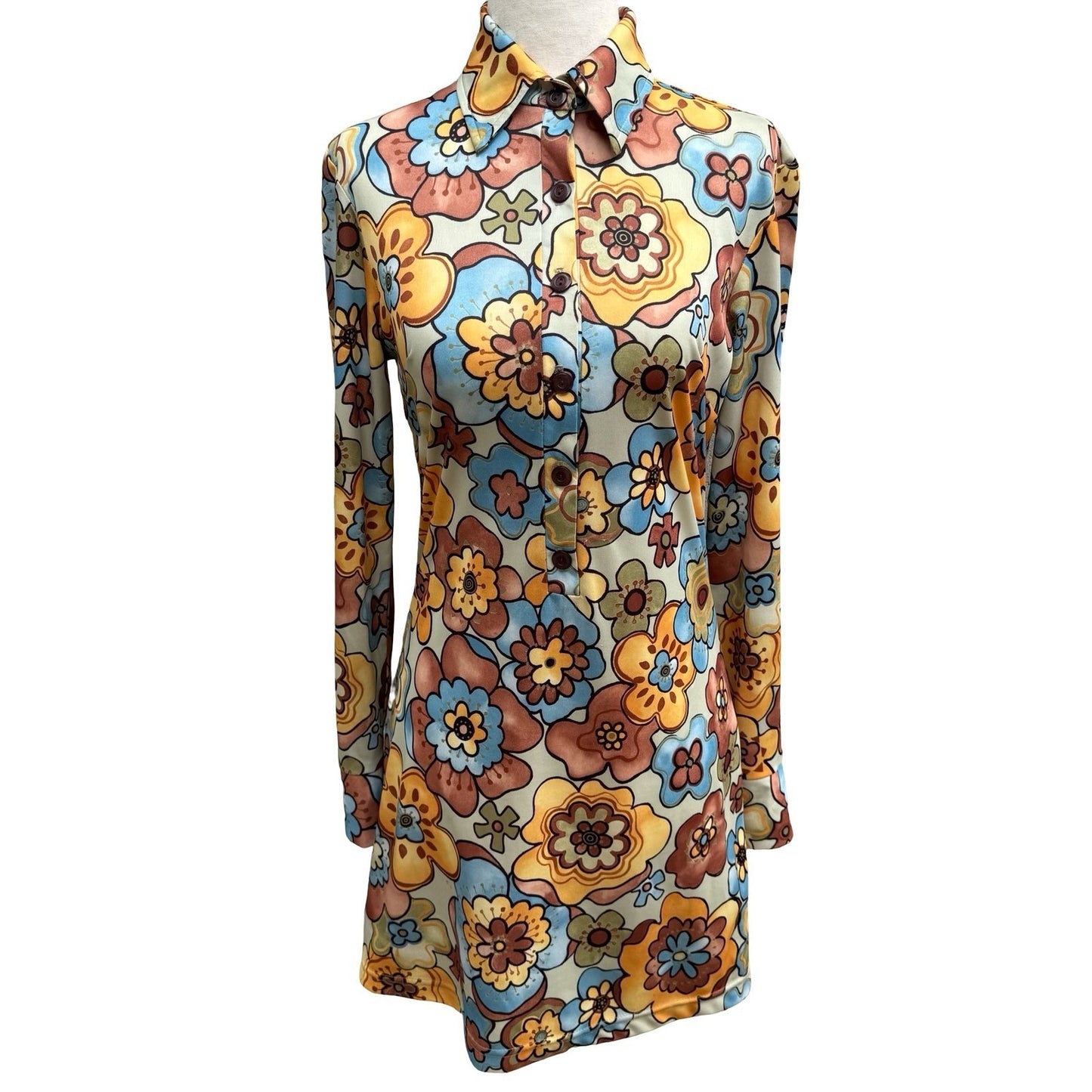 Bonkers Clothing Co Vintage 70s Floral Mini Dress Disco Groovy Mod Psychedelic S