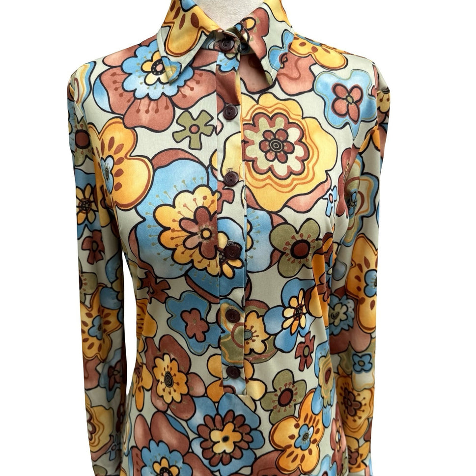 Bonkers Clothing Co Vintage 70s Floral Mini Dress Disco Groovy Mod Psychedelic S