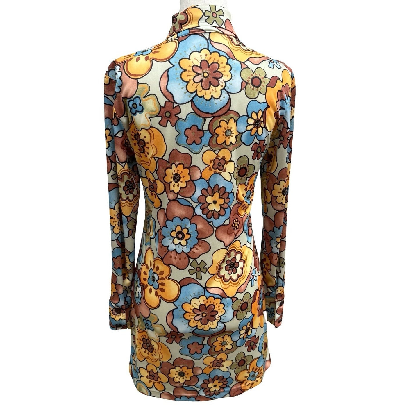 Bonkers Clothing Co Vintage 70s Floral Mini Dress Disco Groovy Mod Psychedelic S