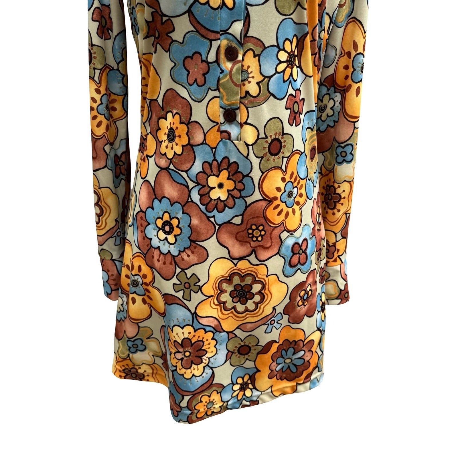 Bonkers Clothing Co Vintage 70s Floral Mini Dress Disco Groovy Mod Psychedelic S